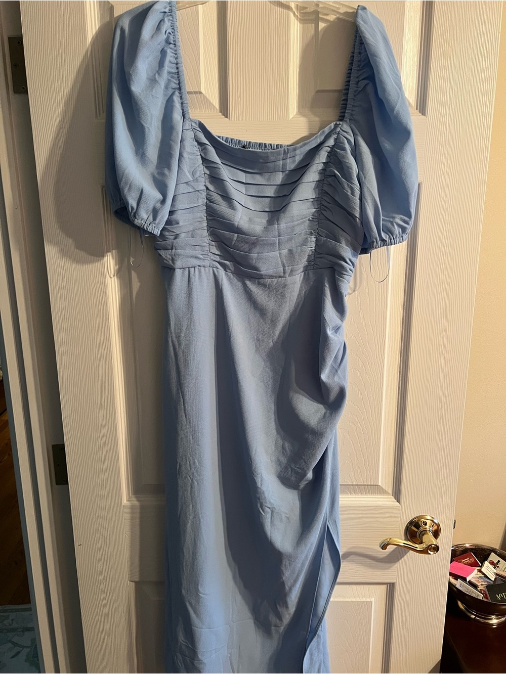 French Connection Light Blue Puff Sleeve Midi Dress